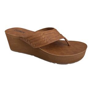 Flojos Jess Wedge Platform Flip Flops Womens US 9/EU 40.5 Tan Boho Country